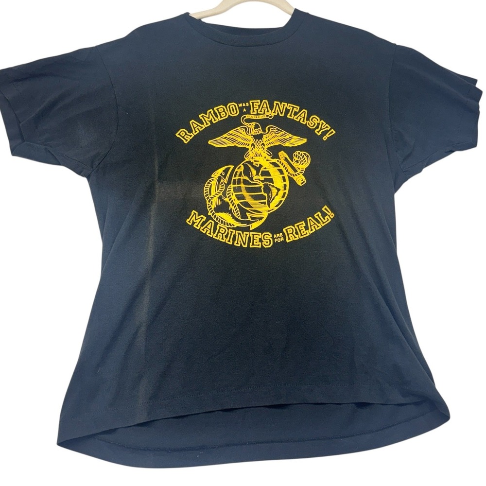 USMC Rambo Was Fantasy Marines Are Real T-Shirt XL Black Single Stitch Vintage